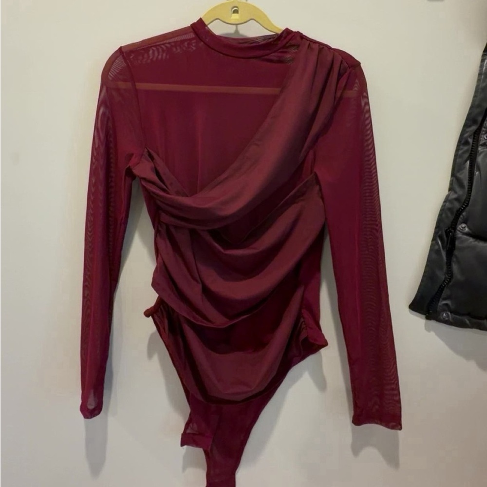 SHEIN Burgundy Draped Bodysuit